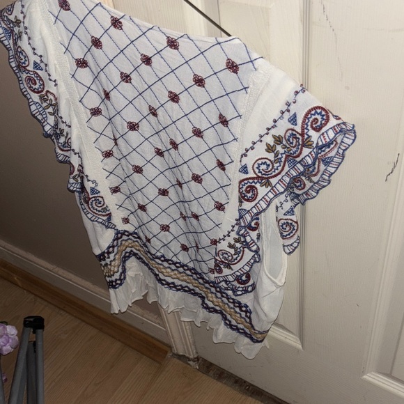 Free People New Holland Park Embroidered White and Blue Top - Picture 5 of 7